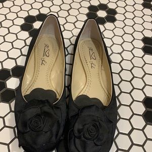 Size 5 black atin rose flat